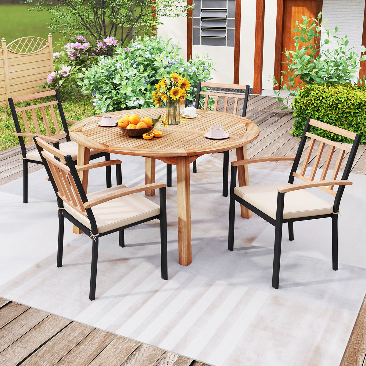 53 Inch Outdoor Acacia Wood Dining Table for 4-6 People