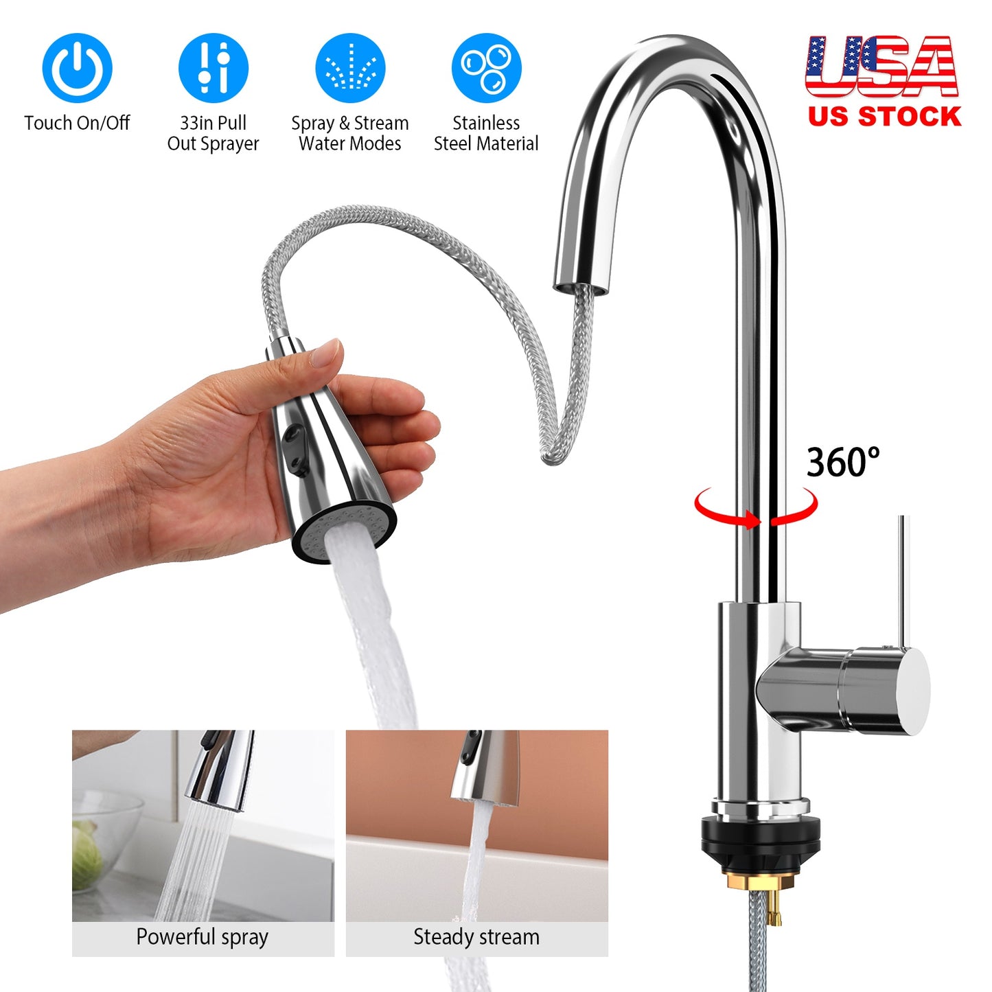 Touch Sensor Kitchen Faucet with Pull-Out Sprayer