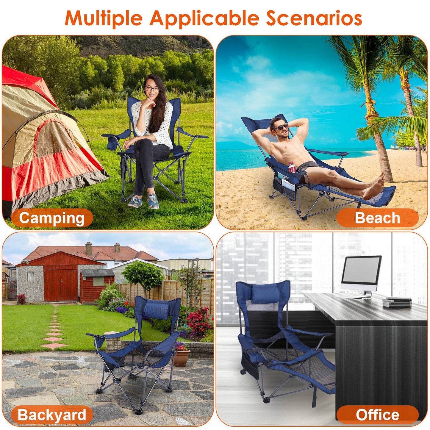 Foldable Camping Chair with Reclining Backrest - 330 LBS Capacity