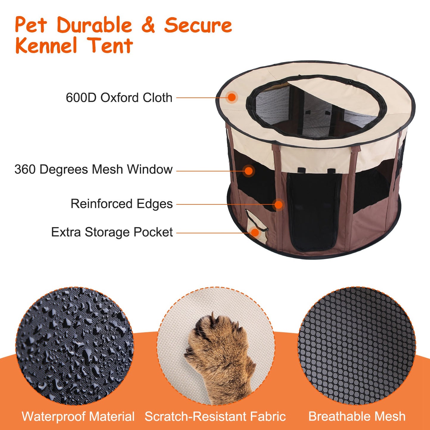 Foldable Dog Playpen with Carry Bag - Waterproof Pet Tent