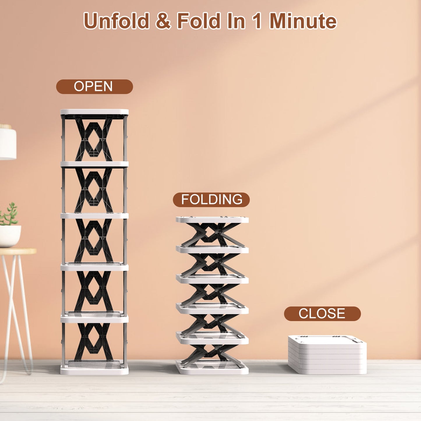 6-Tier Foldable Shoe Rack - Vertical Space Saving Organizer