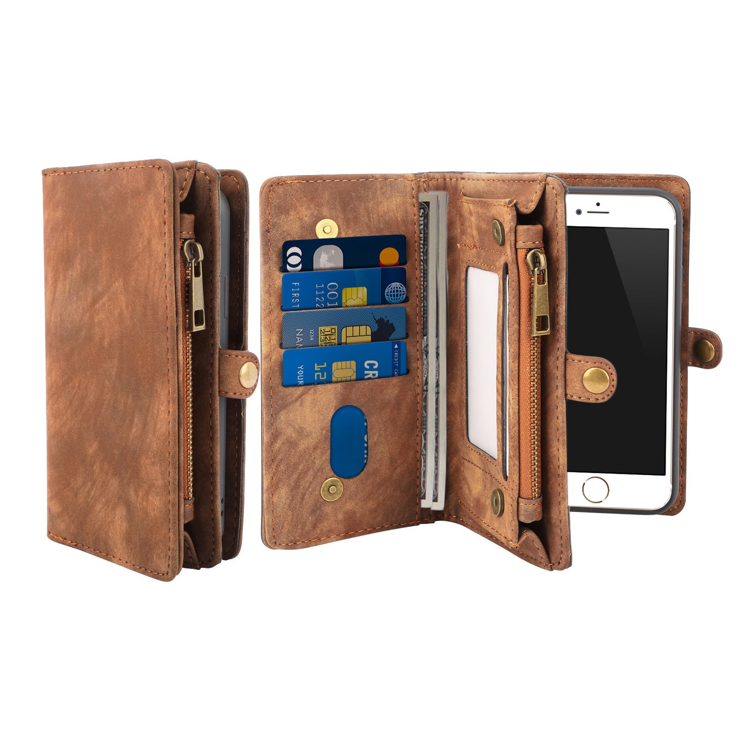 iPhone 6s Wallet Case with Detachable Magnetic Cover - Brown
