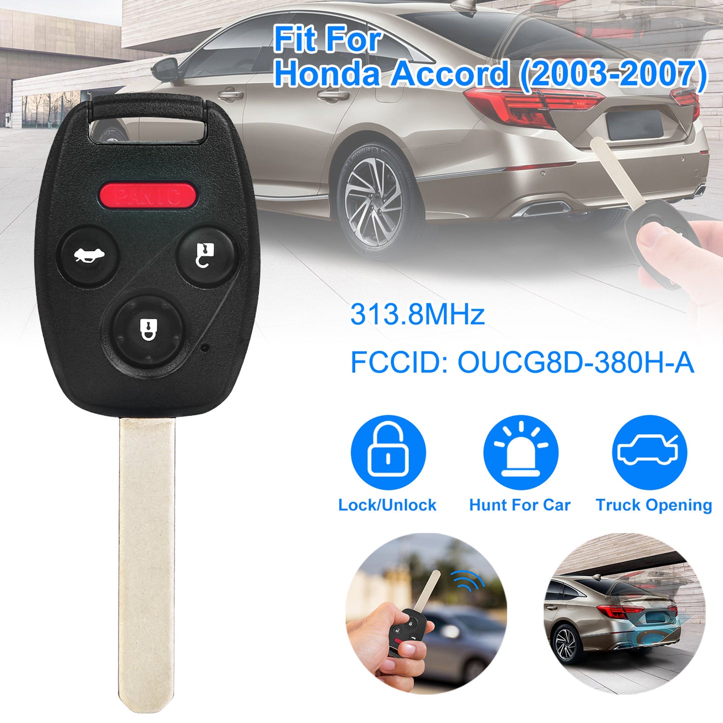 Remote Key Fob for Honda Accord 2003-2007 (3 Button + Panic)