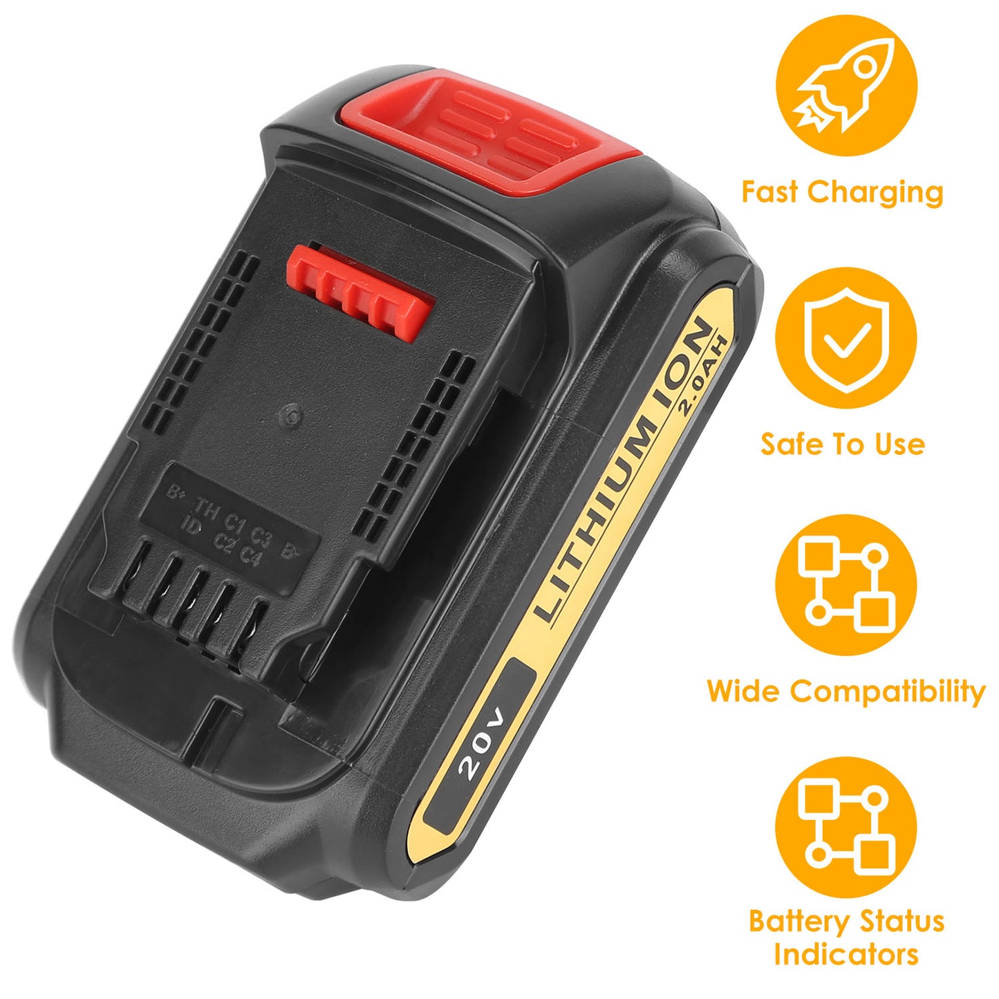 20V 2000mAh Lithium-Ion Replacement Battery for Dewalt Tools
