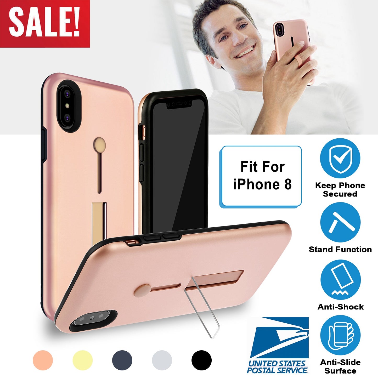 iPhone 8 Case with Finger Strap and Kickstand