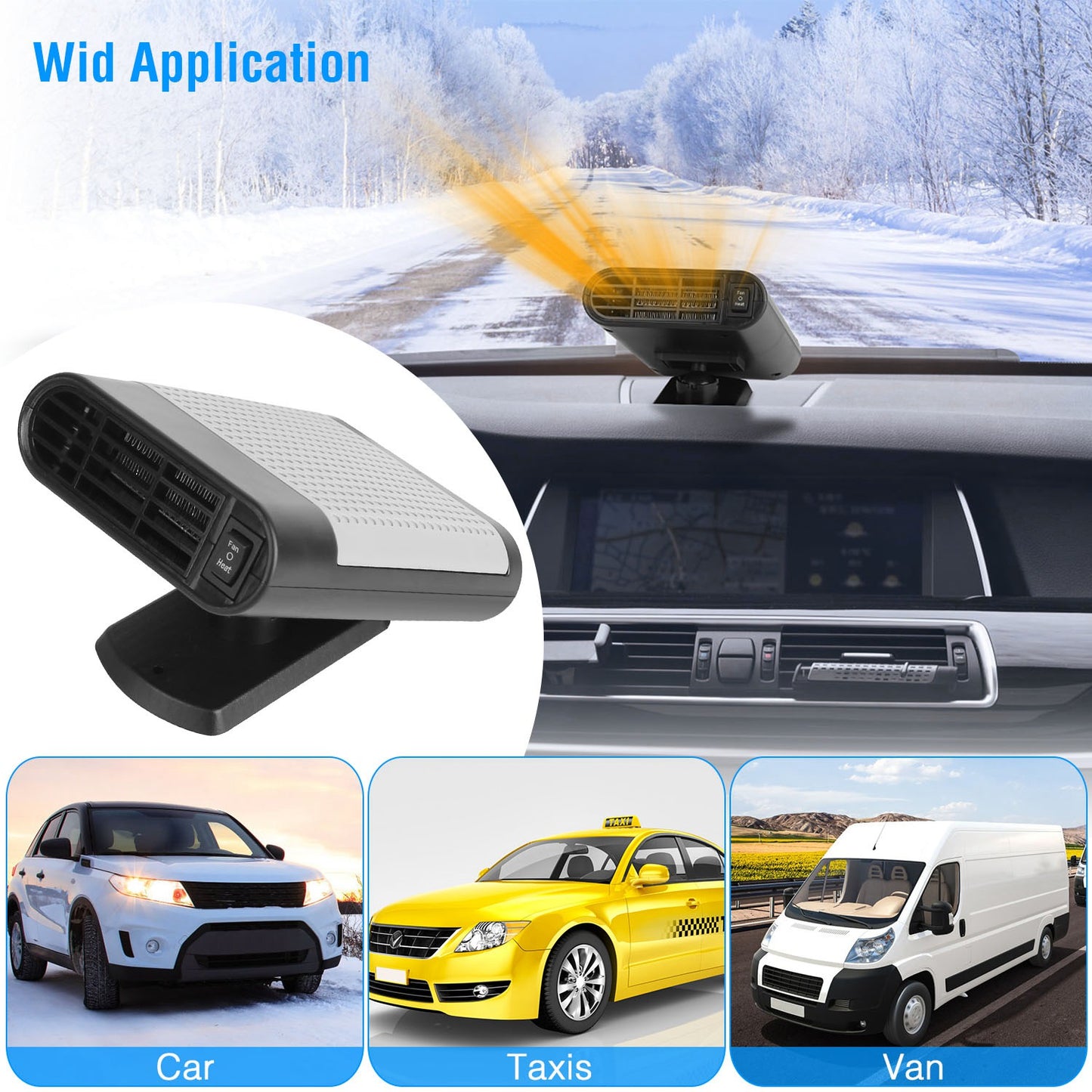 Portable Car Heater 150W 2-in-1 Defroster Fan with 360° Base