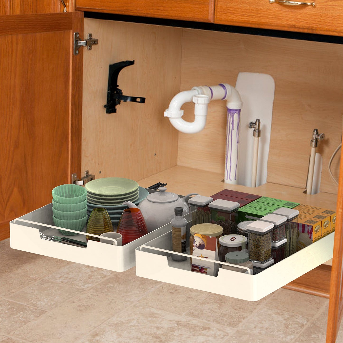 Pull Out Cabinet Organizers - 2 Pack Carbon Steel Sliding Drawers