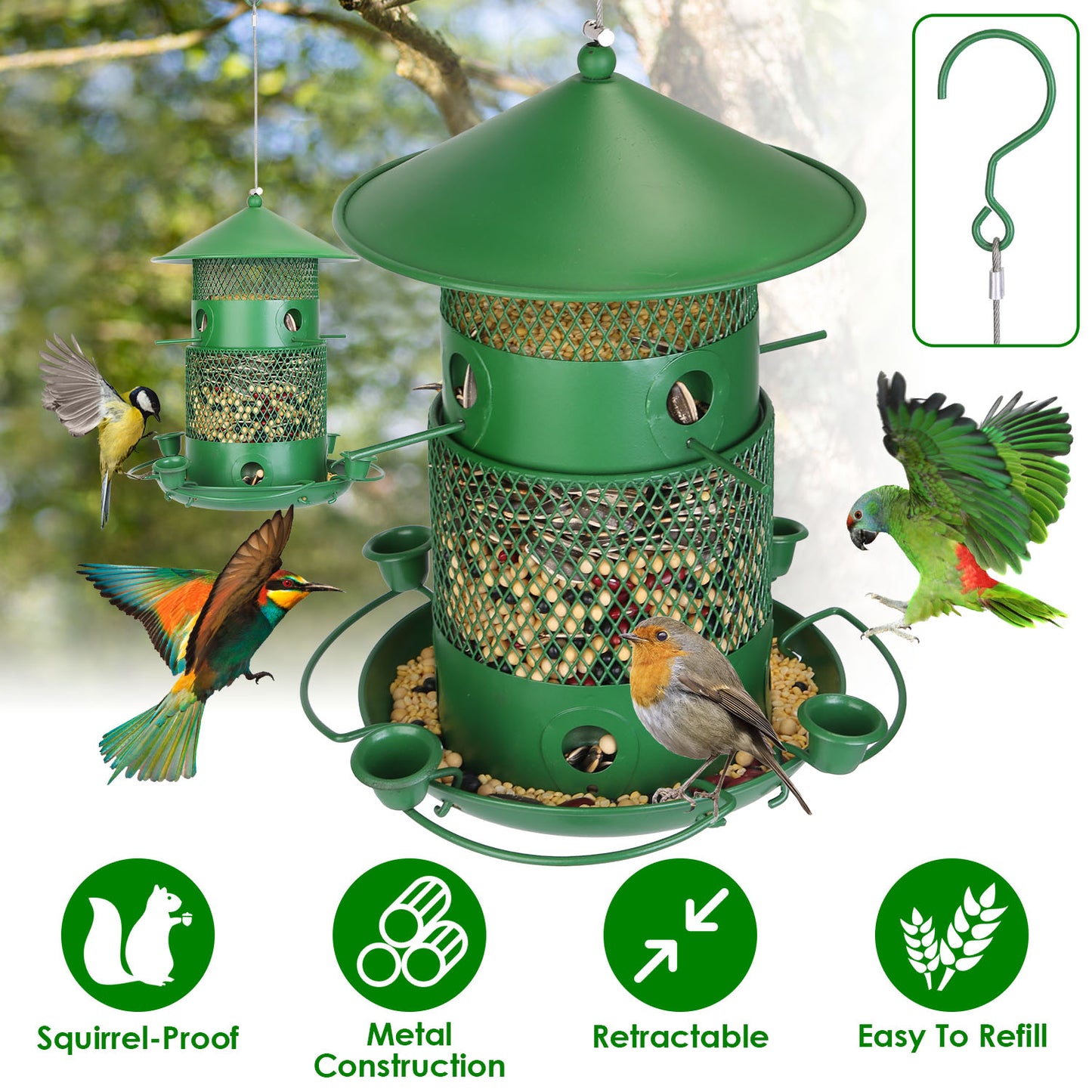 Squirrel-Proof Metal Bird Feeder with Water Cups & Perches