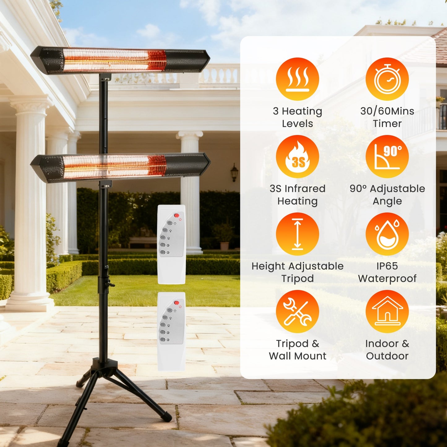 1500W Infrared Patio Heater with Adjustable Tripod Stand