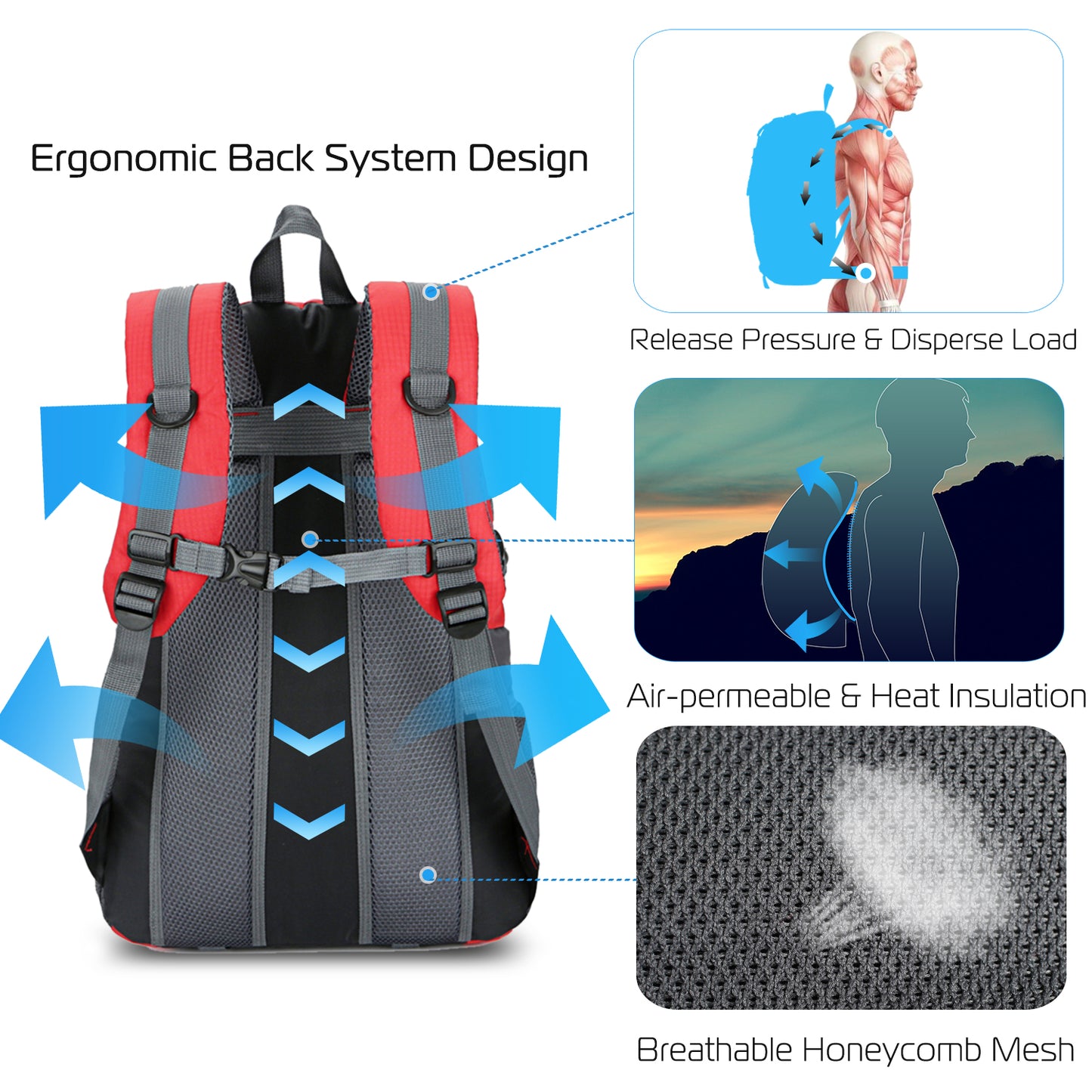 36L Waterproof Hiking Backpack with Ergonomic Design