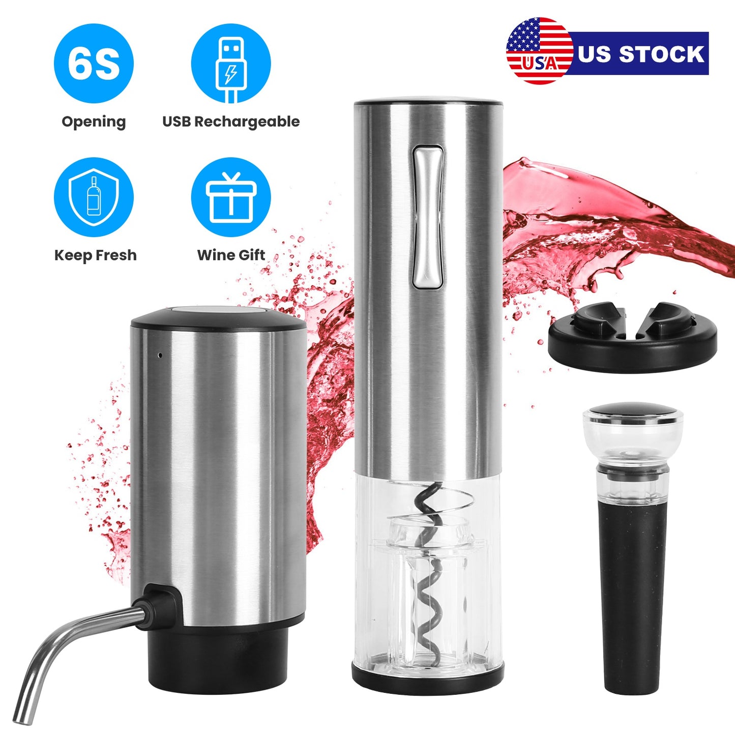 Electric Wine Opener Set 4-in-1 with Aerator & Stopper