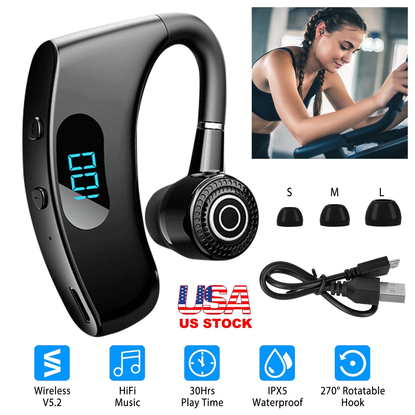 Wireless Bluetooth Earpiece with 30-Hour Battery Life