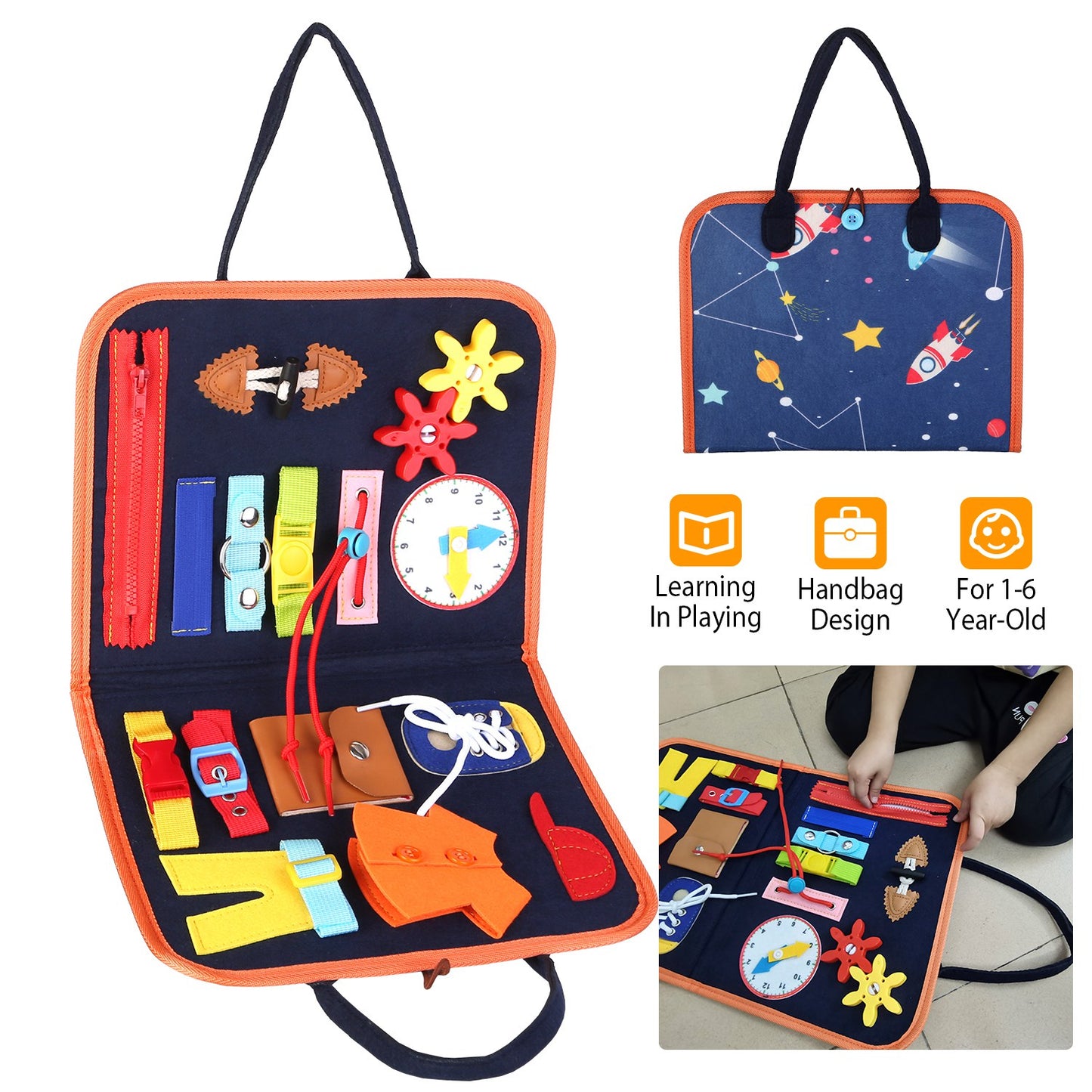 Busy Board Sensory Activity Toy for Toddlers Ages 1-6