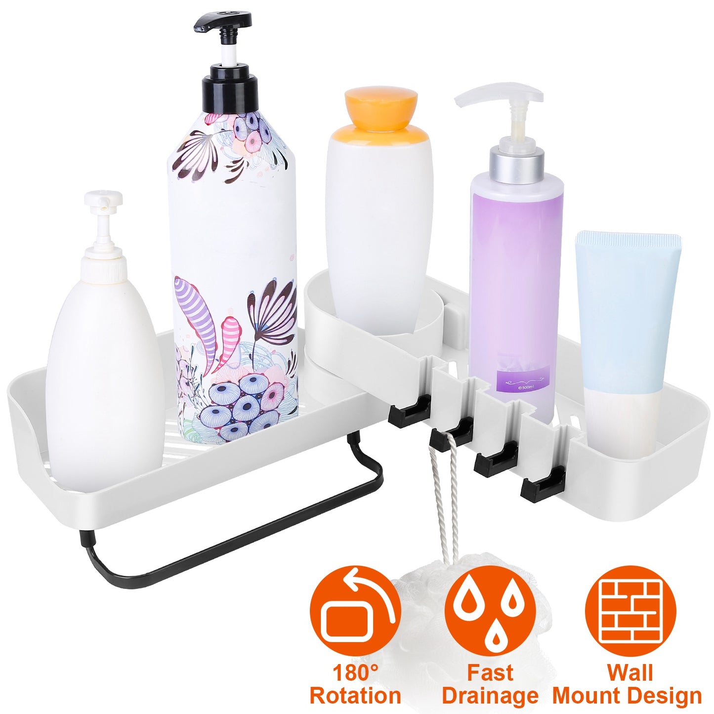 Rotatable Bathroom Corner Caddy Shelf with Towel Bar