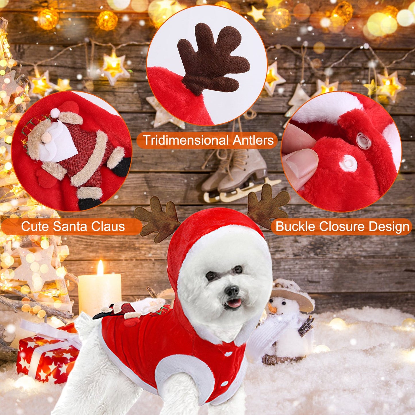 Santa Claus Pet Costume with Reindeer Antlers for Dogs & Cats