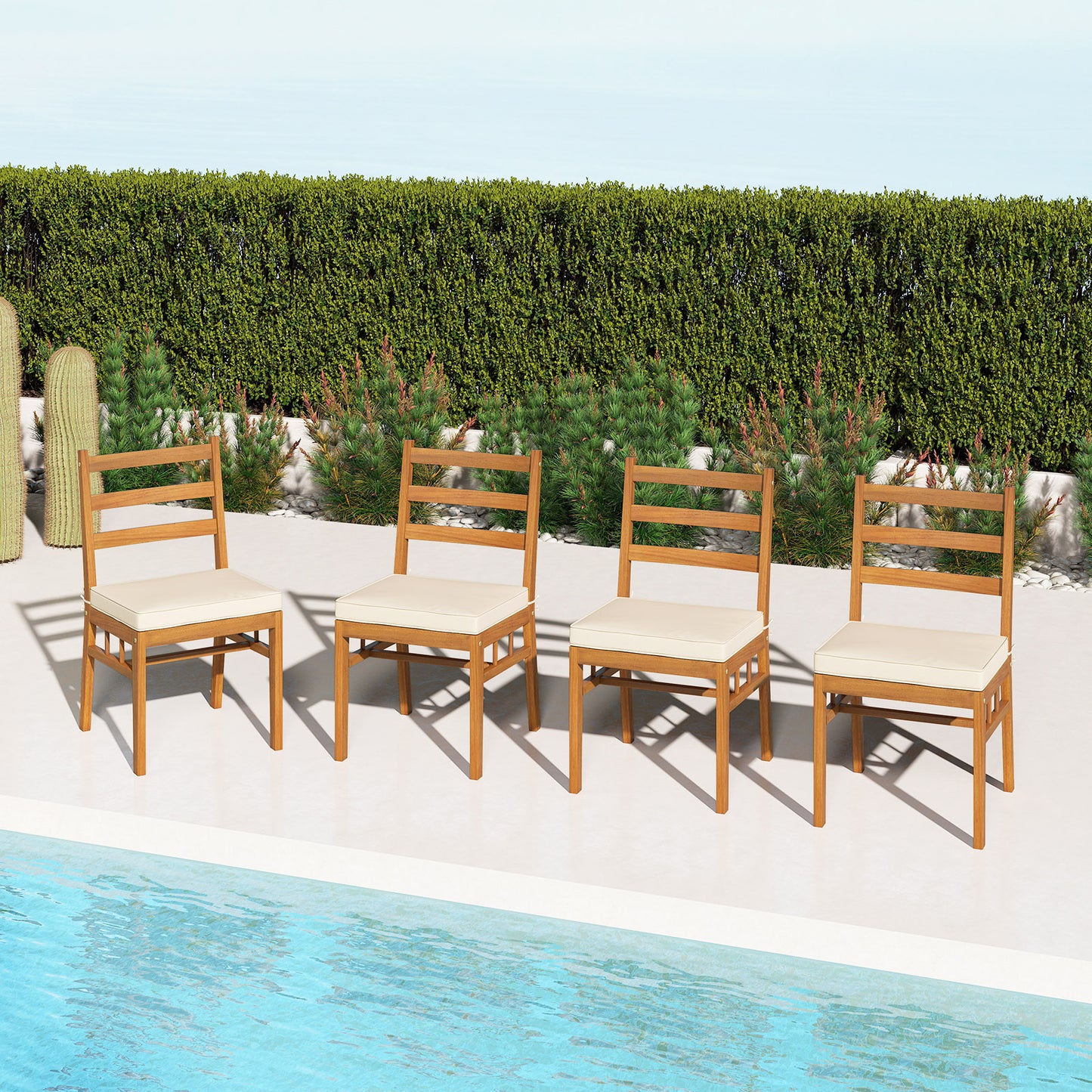 Acacia Wood Dining Chairs Set of 4 with Padded Cushions
