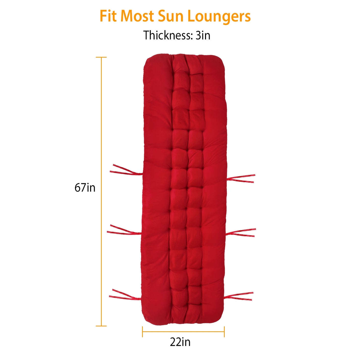 Chaise Lounger Cushion 67x22in with Secure Straps