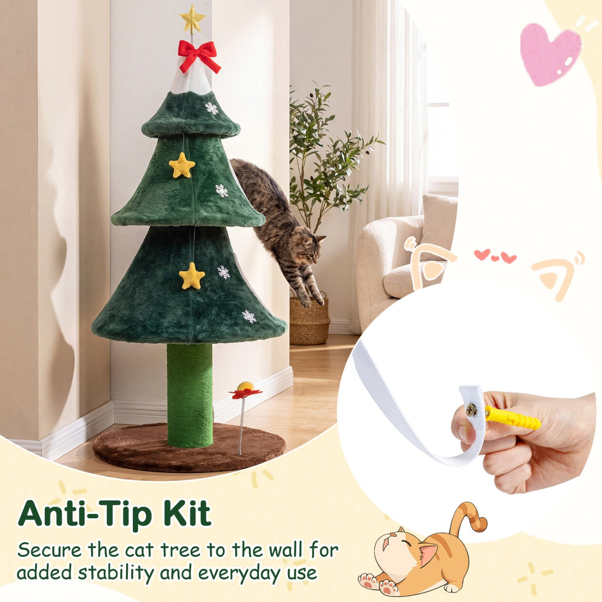 54-Inch Christmas Cat Tree with 2 Condos - Green