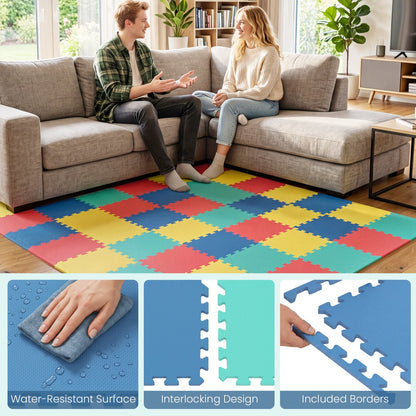 EVA Foam Floor Tiles 54-Pack with Borders and Non-Slip Surface