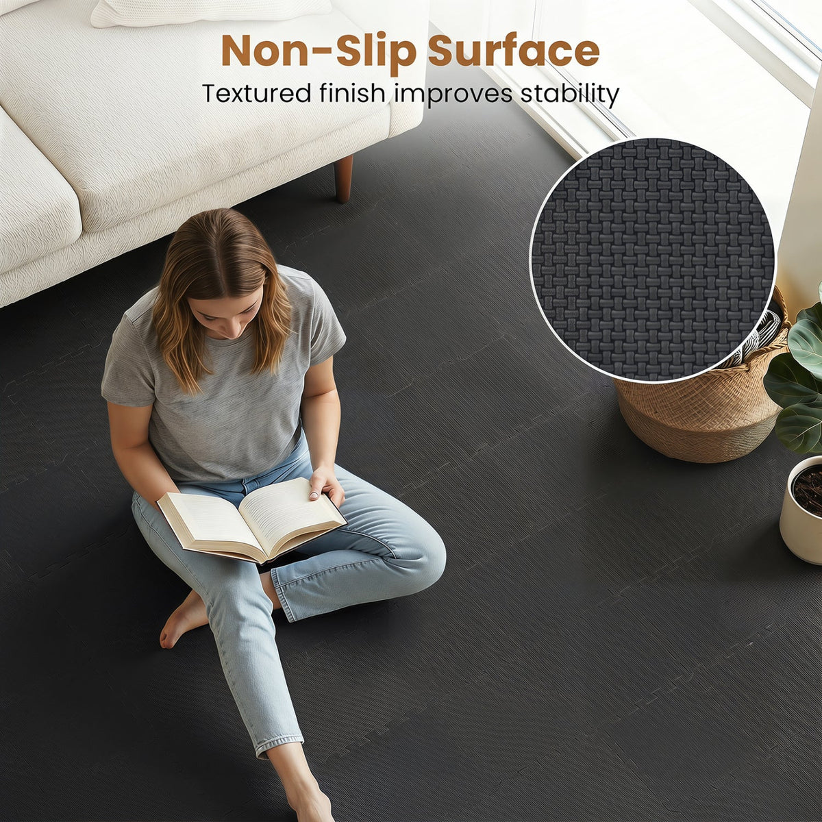 EVA Foam Floor Tiles 54-Pack with Borders and Non-Slip Surface