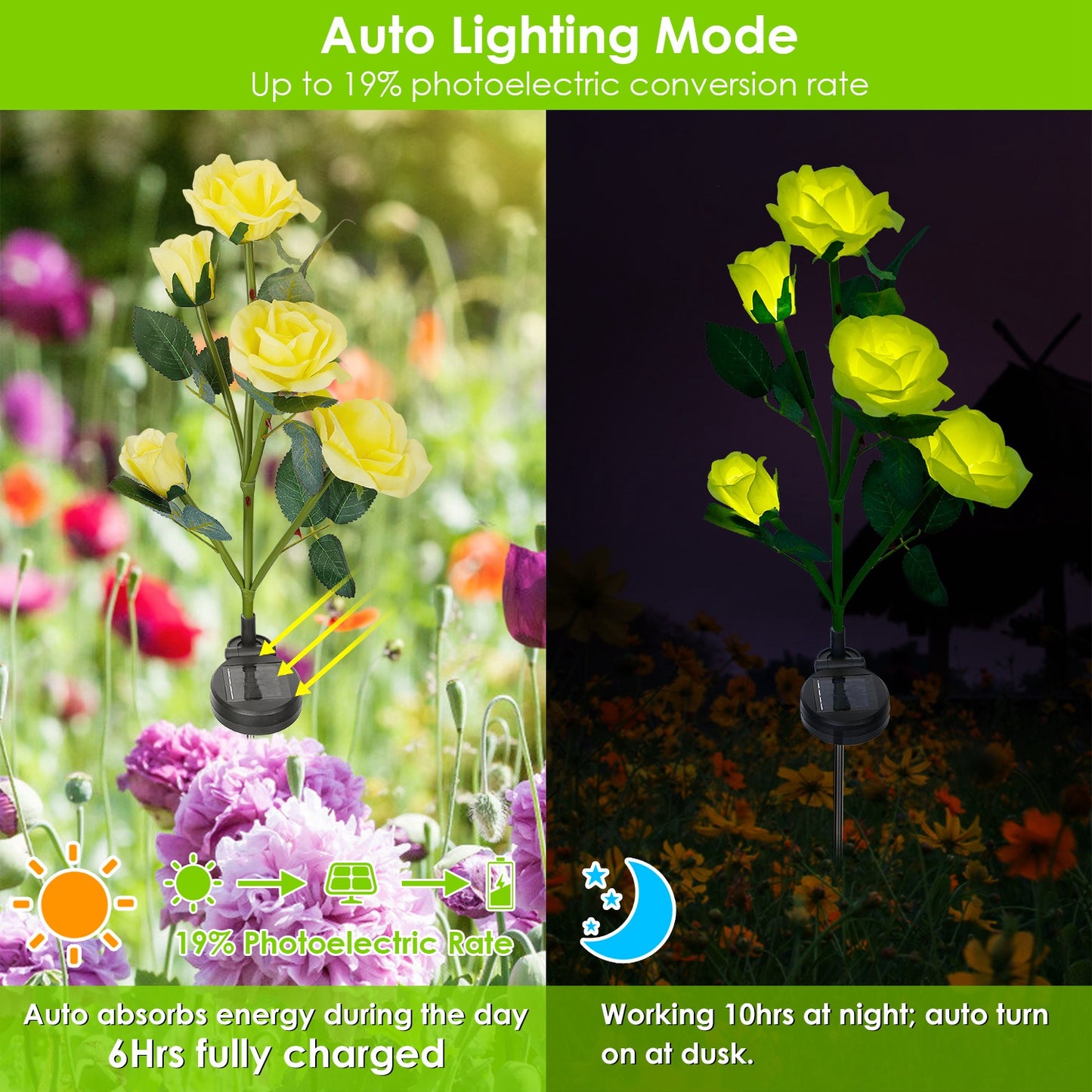 Solar Rose Flower Stake Lights - 2 Pack Outdoor Garden Decor