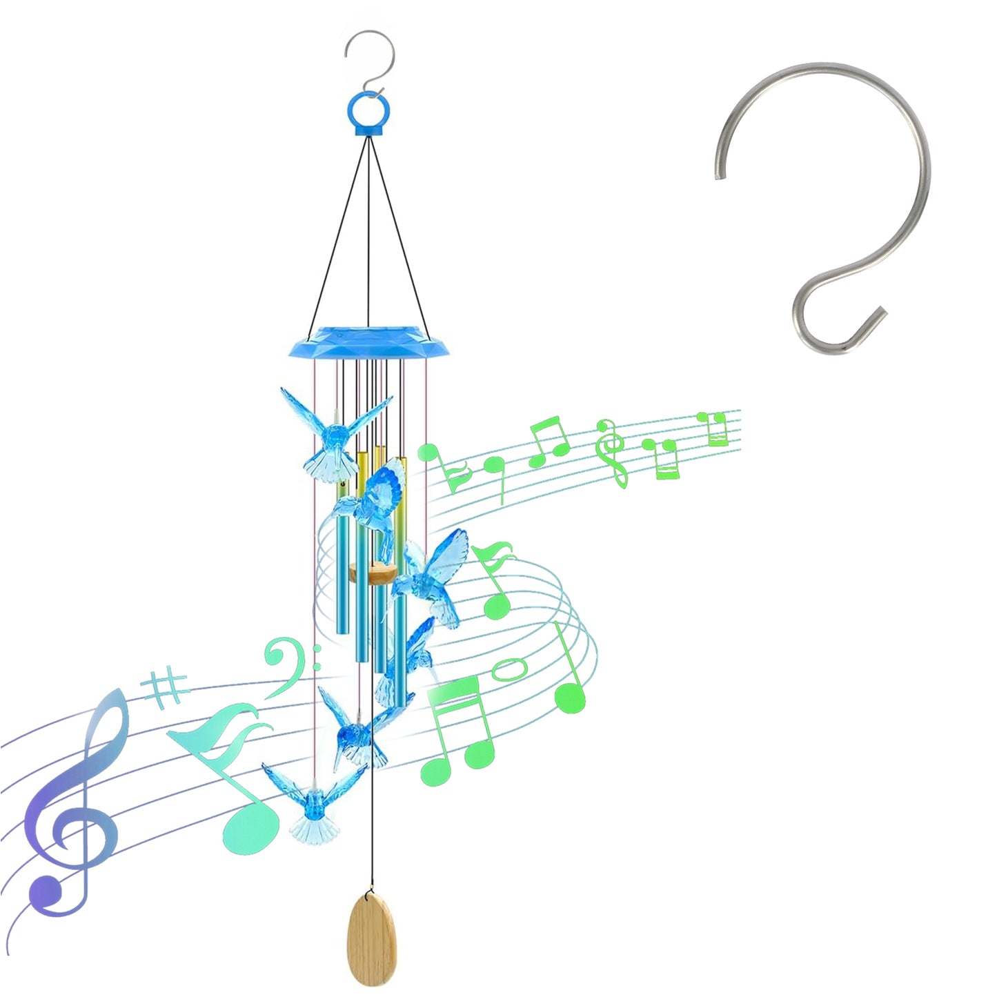 Solar Wind Chime with Color-Changing LED Lights & Aluminum Tubes