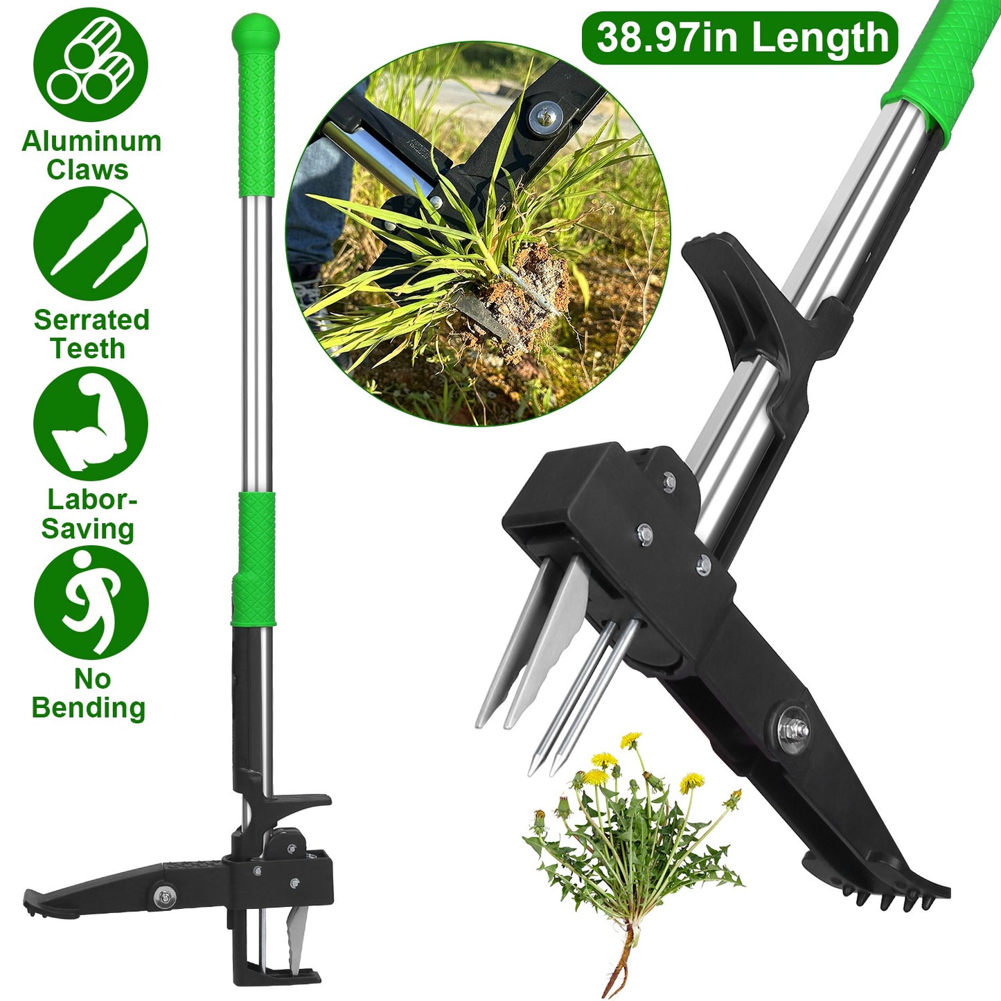 Stand Up Weed Puller Tool with 4-Claw Aluminum Design