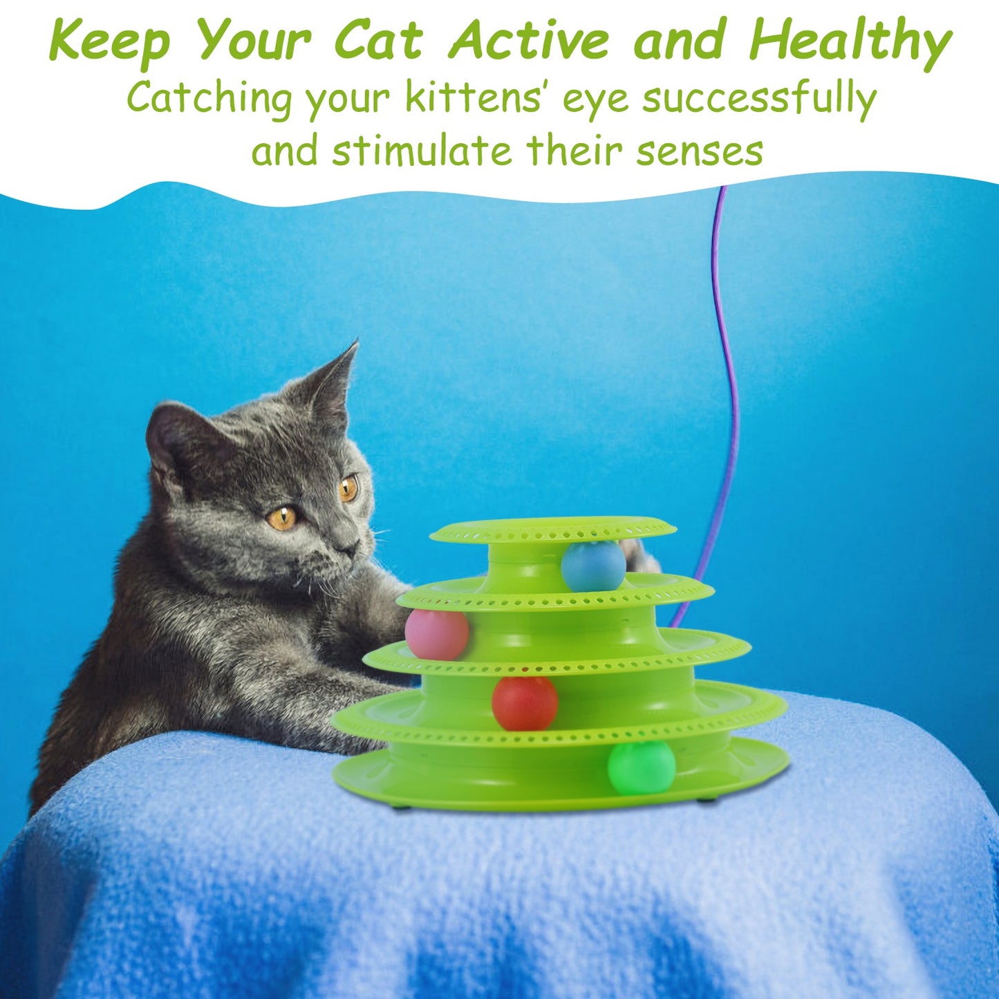 Cat Track Tower Toy 4-Layer Interactive Ball Chase Game