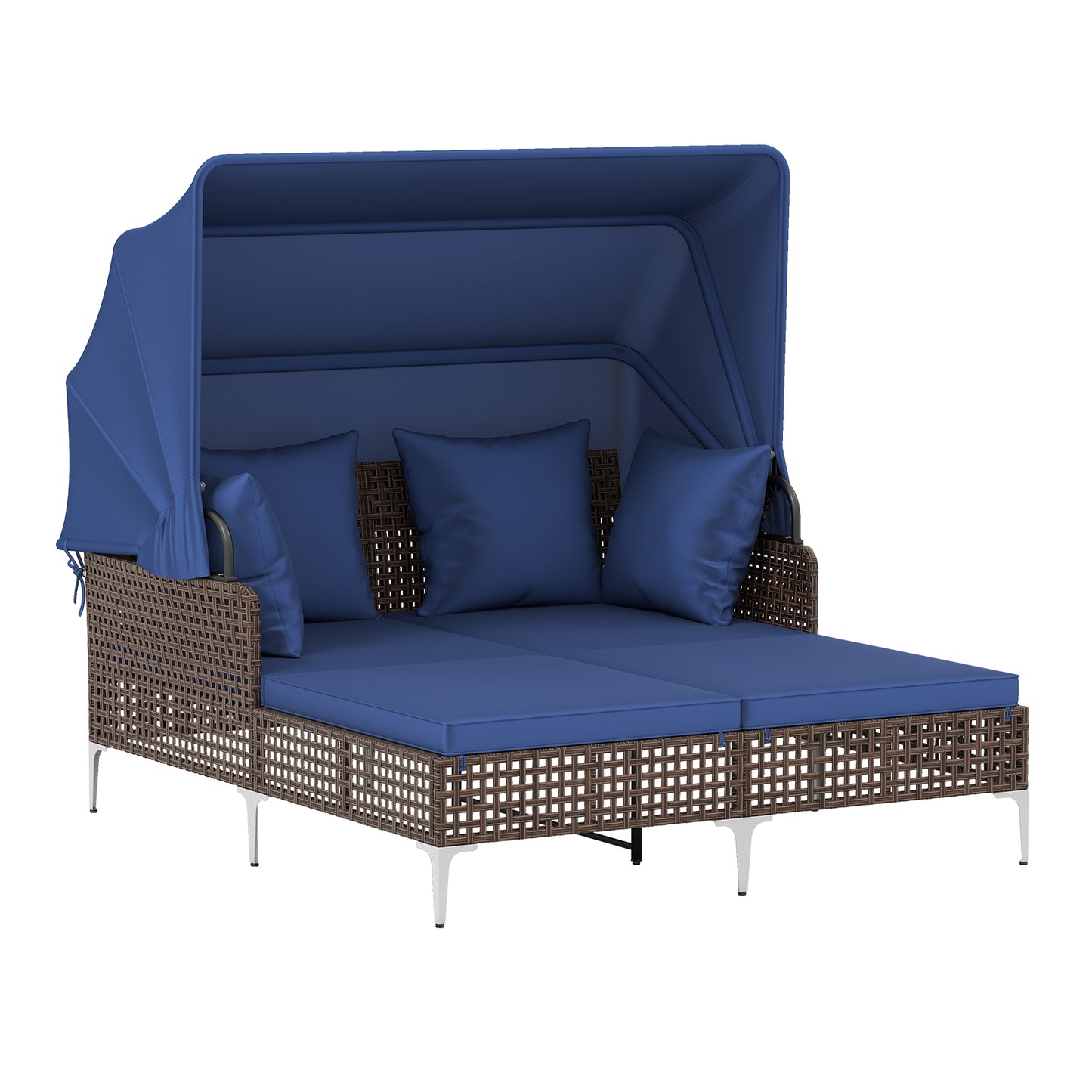 Outdoor Daybed with Retractable Canopy - PE Wicker Rattan