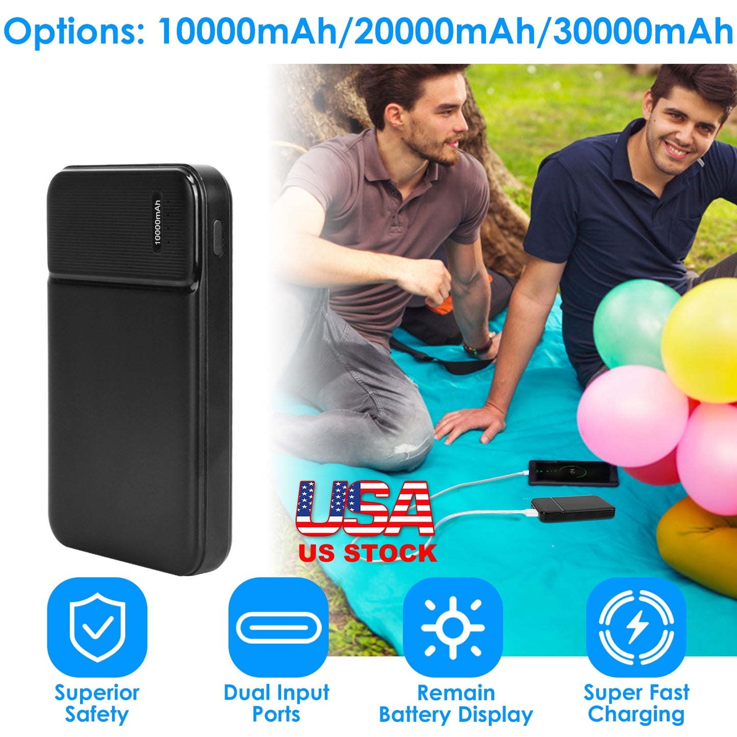 10000mAh Power Bank with PD18W Fast Charging & USB-C