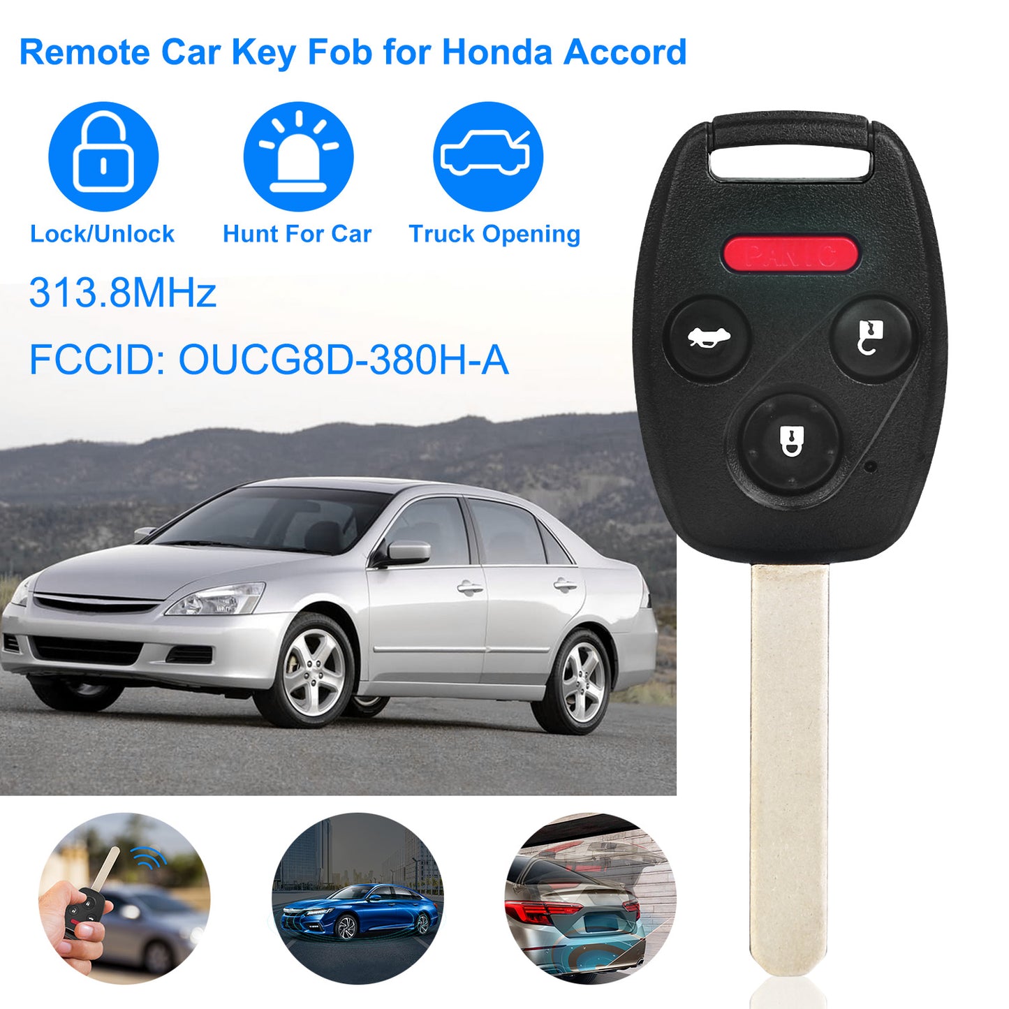 Remote Key Fob for Honda Accord 2003-2007 (3 Button + Panic)