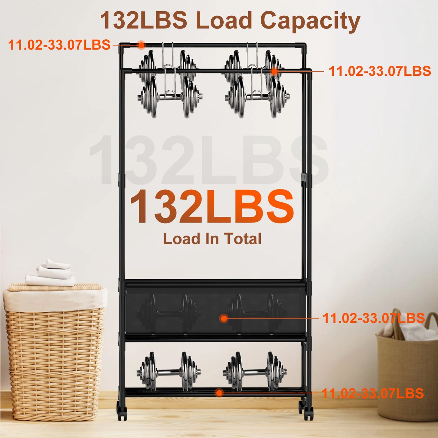 Double Rod Garment Rack with Storage Bag and Lockable Wheels