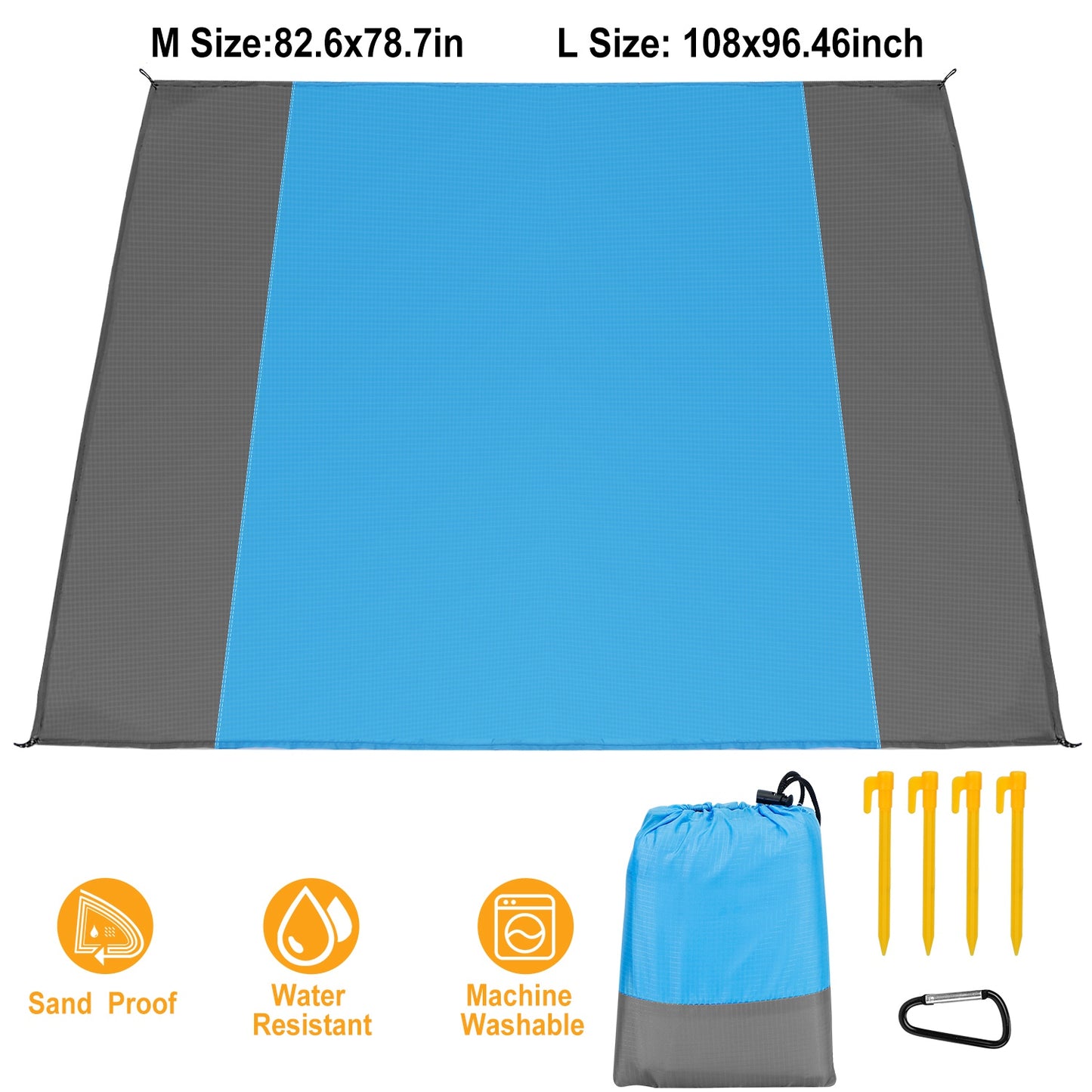 Sand Proof Picnic Blanket with Anchors and Carry Bag