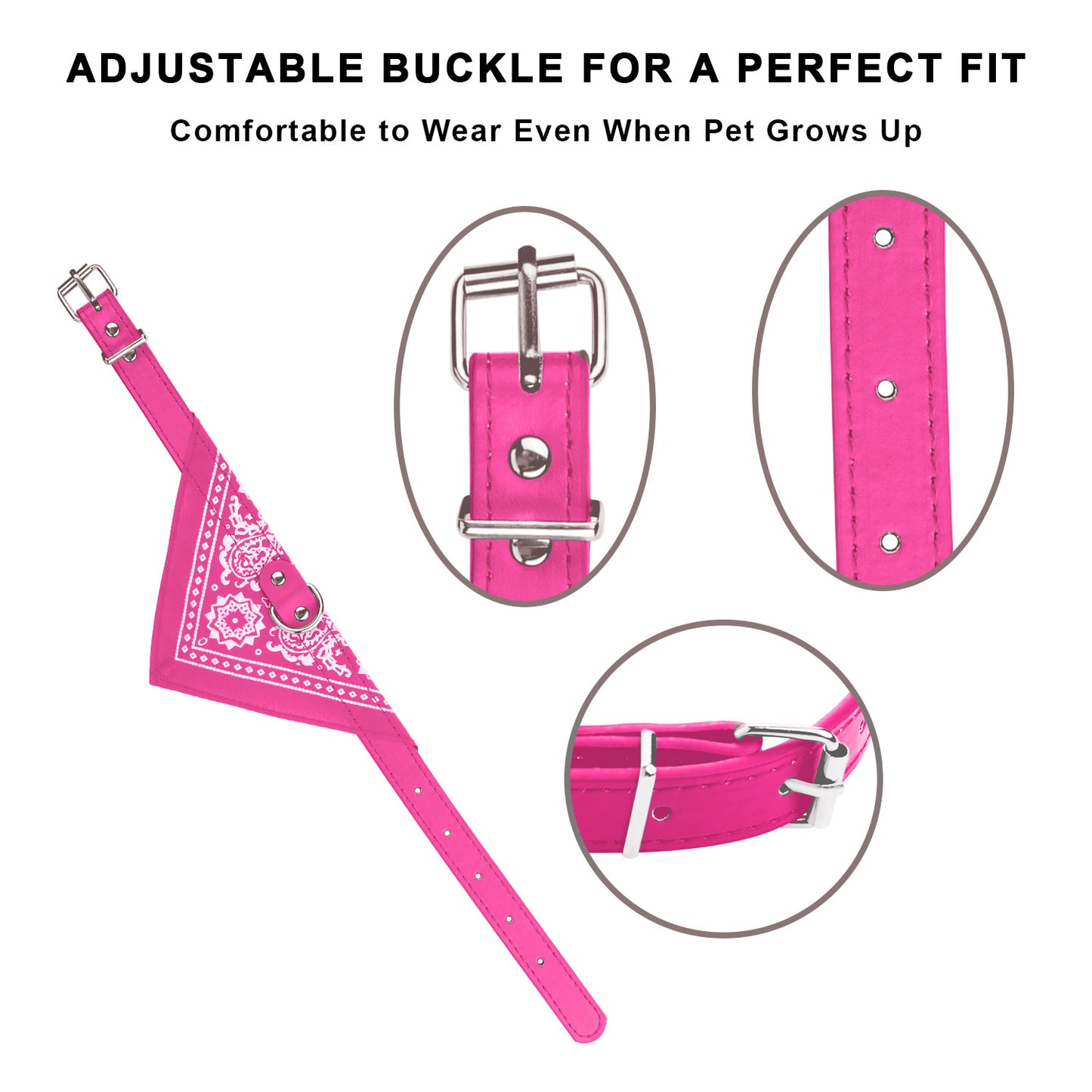 Dog Bandana Collar with Adjustable Leather Strap
