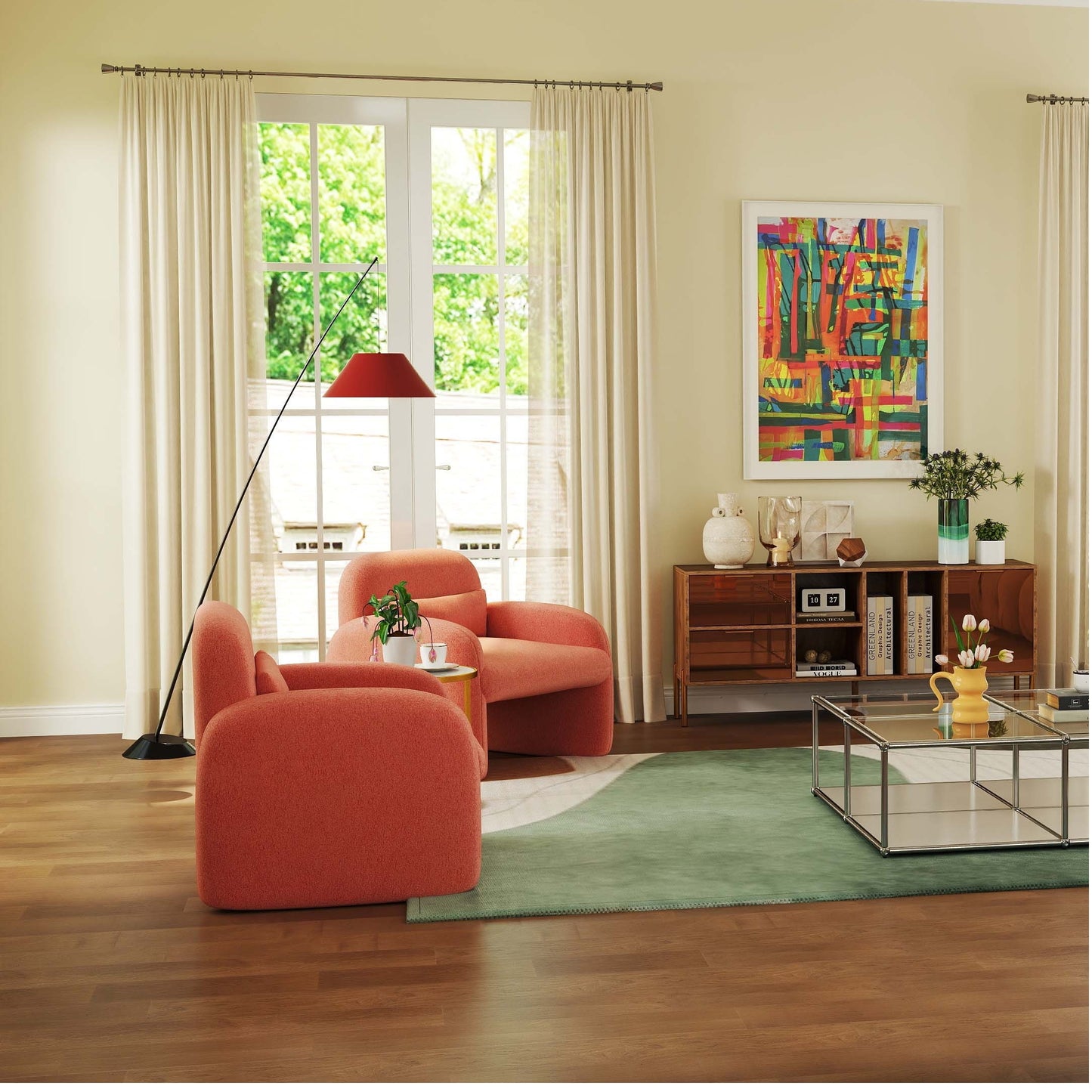 Modern Accent Chair and Marble Side Table Set - Pink Sherpa