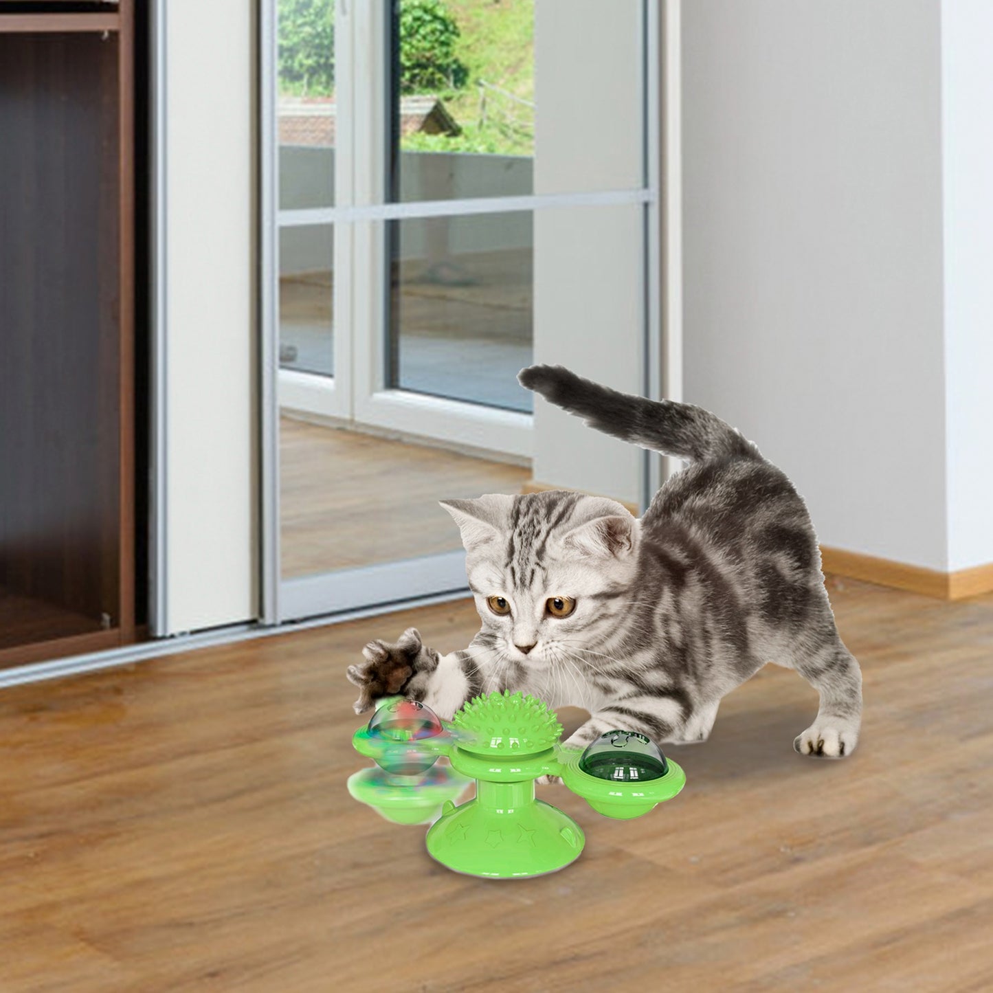 Windmill Cat Toy with Catnip Ball and LED Light