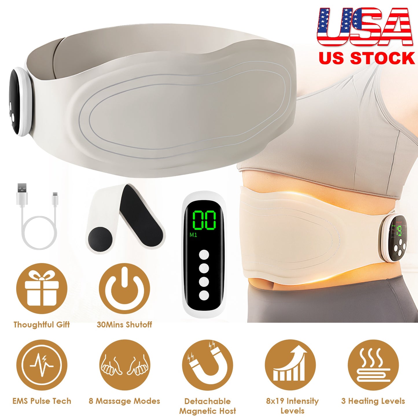 EMS Lower Back Massager Heating Pad with Remote Control
