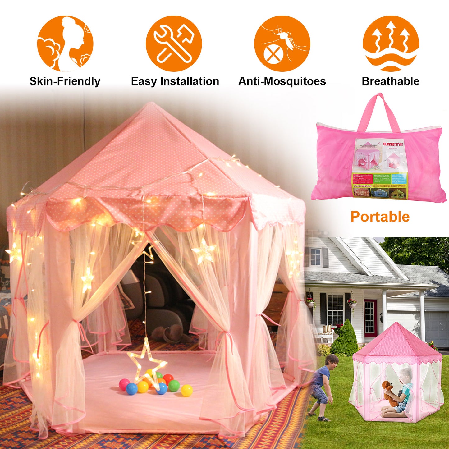 Princess Castle Play Tent for Girls with Carry Case