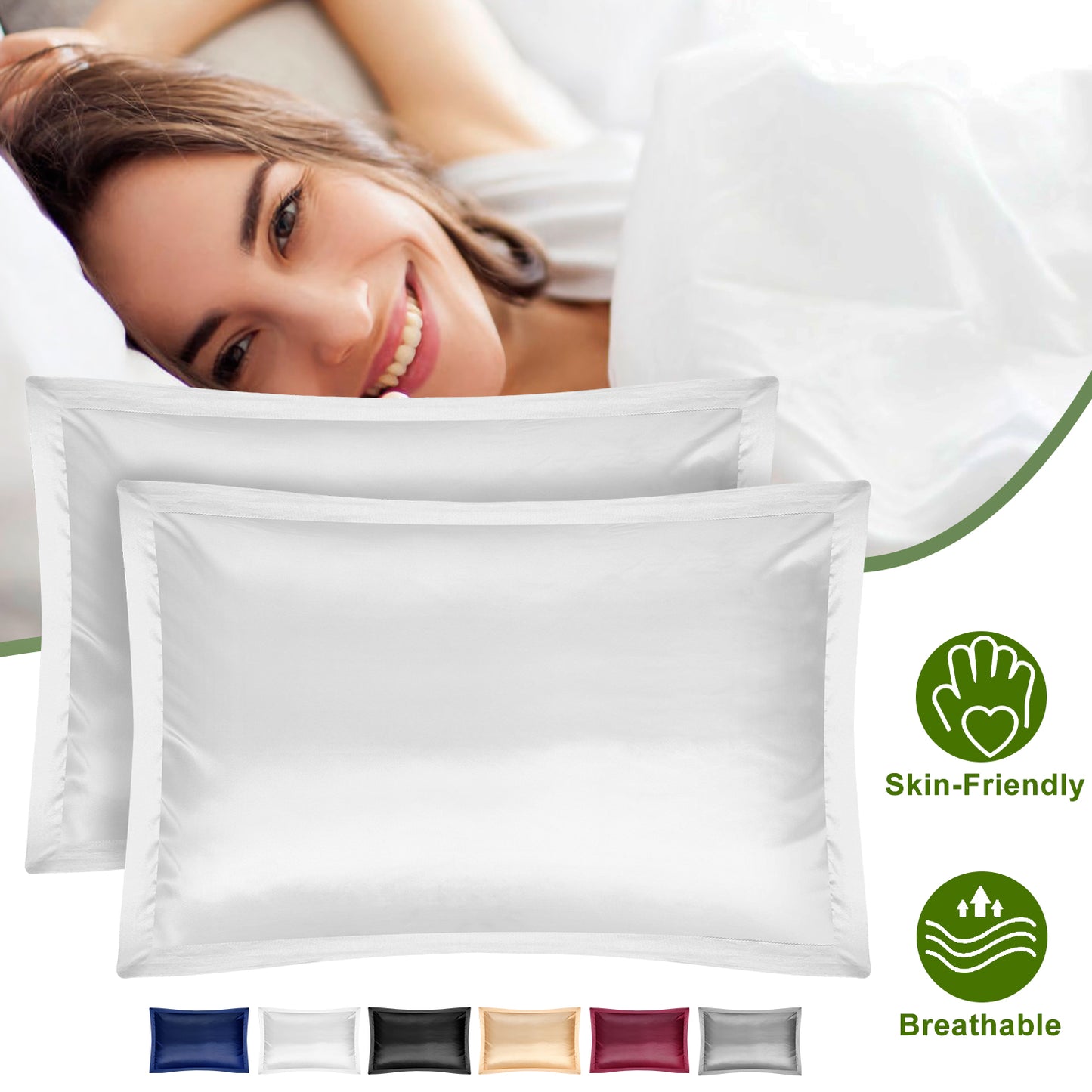 Satin Pillowcases Queen Size - 2 Pack Silky Smooth