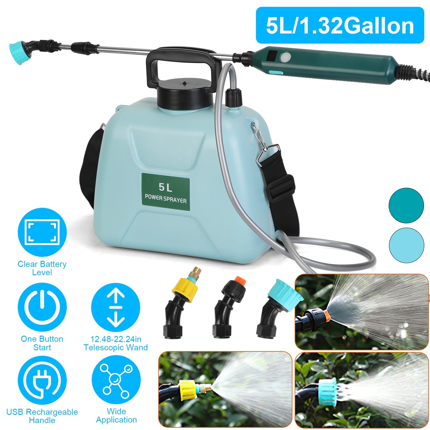 Electric Garden Sprayer 5L Battery Powered with Telescopic Wand