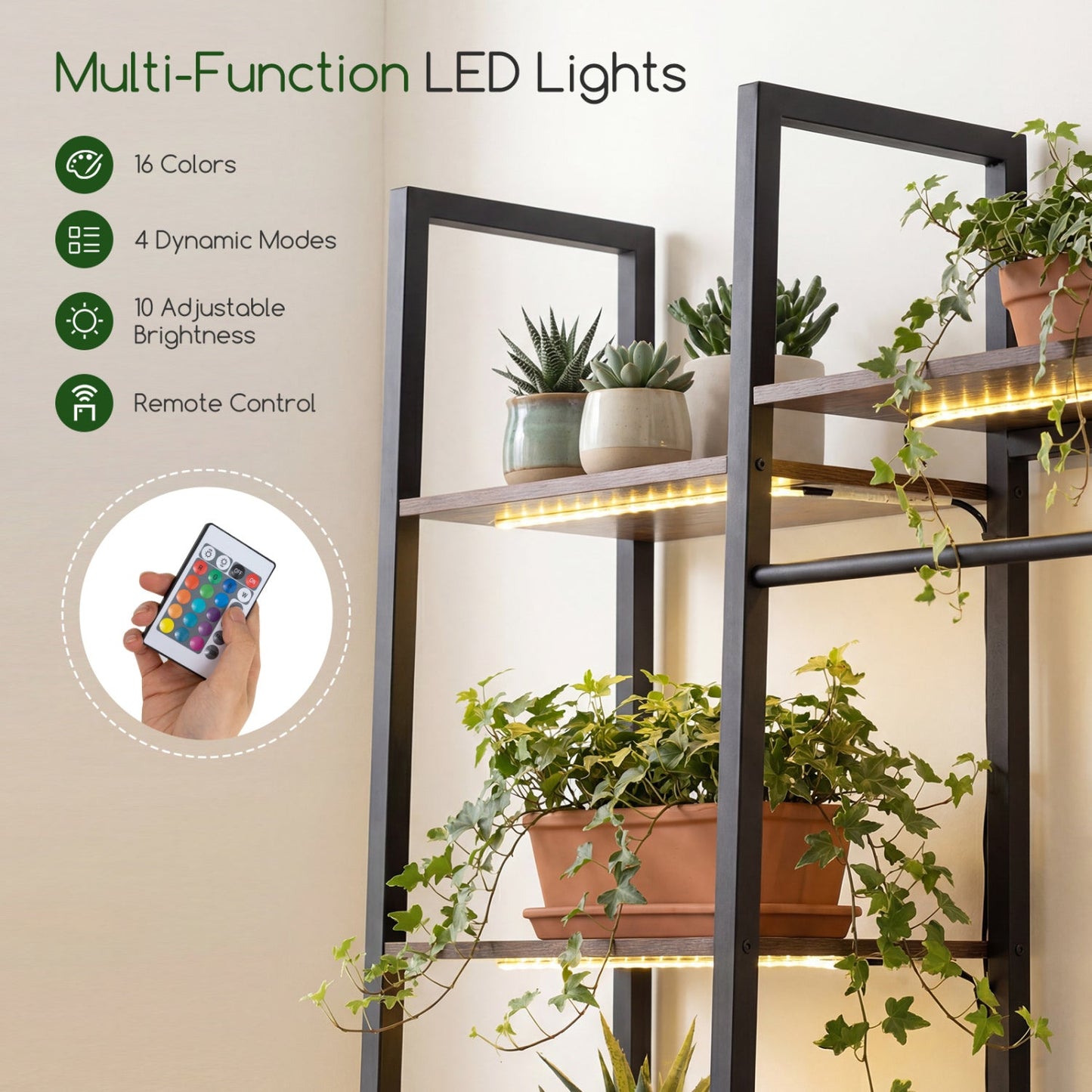 10-Tier Plant Stand with 16-Color LED Lights, 55.5" Tall