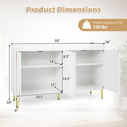 55" Buffet Cabinet with 4 Doors and Metal Legs