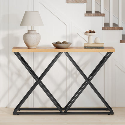 55 Inch Console Table with Solid Metal Frame and Storage-Wood