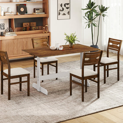 55 Inch Dining Table for 4-6 People Rectangular Kitchen Table with Solid Wood Trestle Base-Walnut