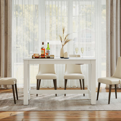 55 Inch Rectangular Farmhouse Kitchen Table for 4-6 People-White