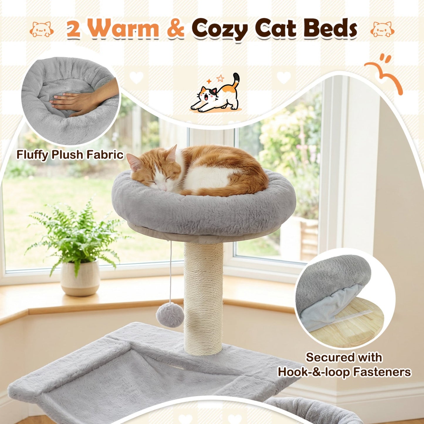 55" Solid Rubber Wood Cat Tree with Condo & Hammock