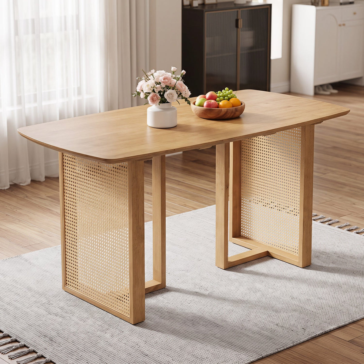 55" Dining Table Set with 2 Benches for 4 People