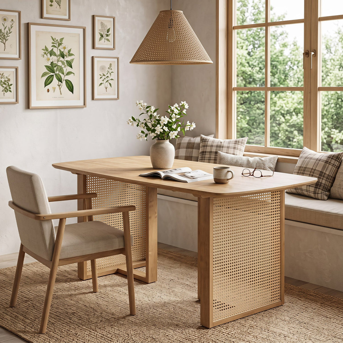 55" Dining Table Set with 2 Benches for 4 People