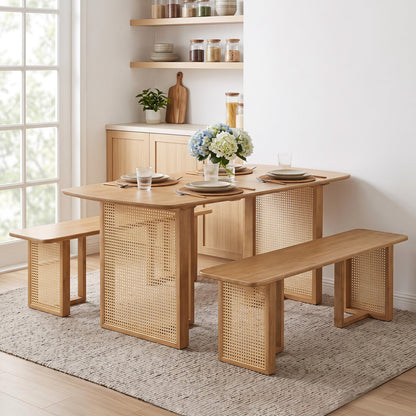 55" Dining Table Set with 2 Benches for 4 People