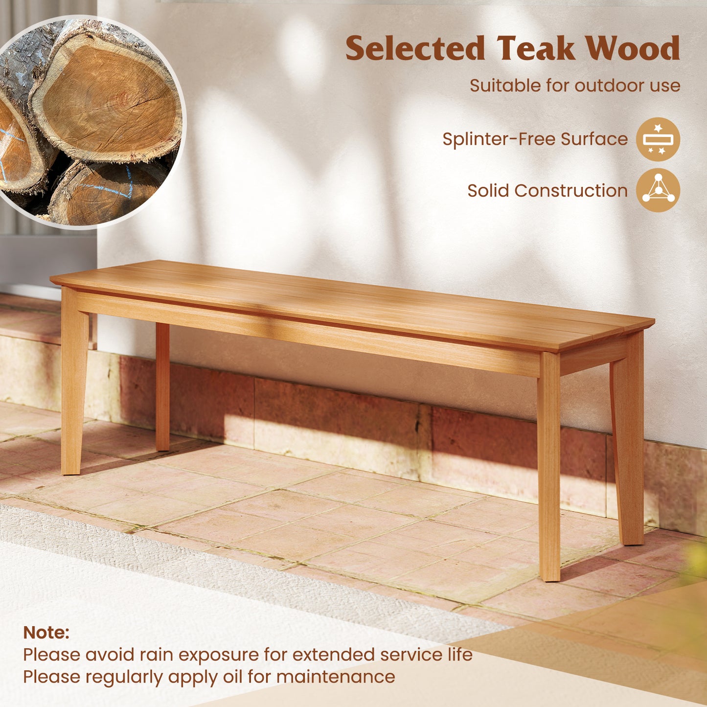 55-Inch Teak Wood Outdoor Bench – 880 LBS Capacity